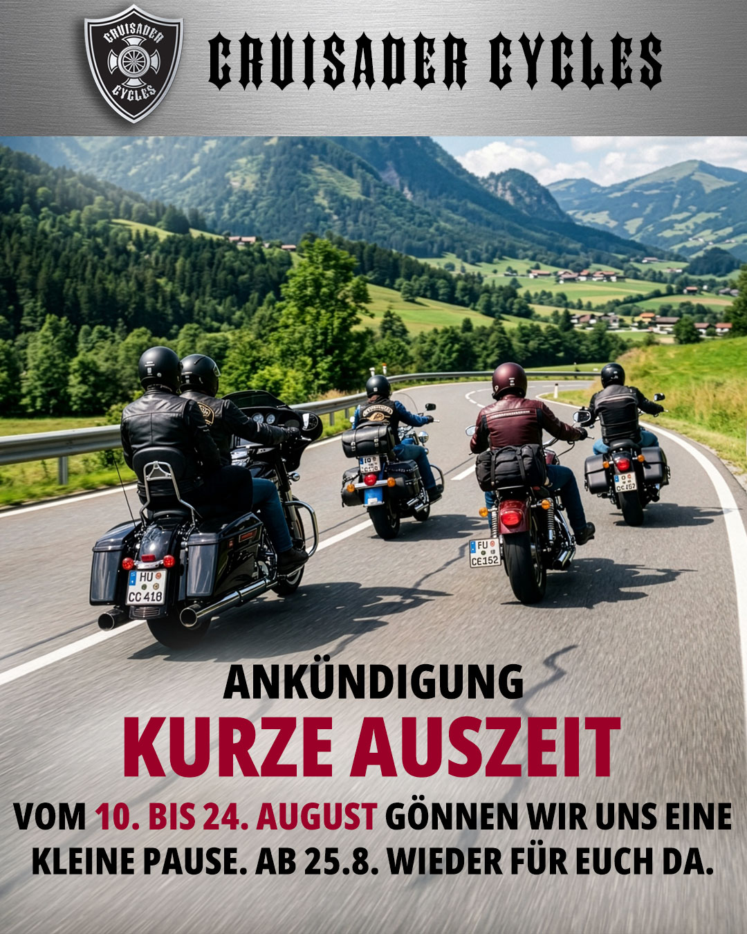 Ankündigung: Kurze Auszeit - 10. - 24. August geschlossen