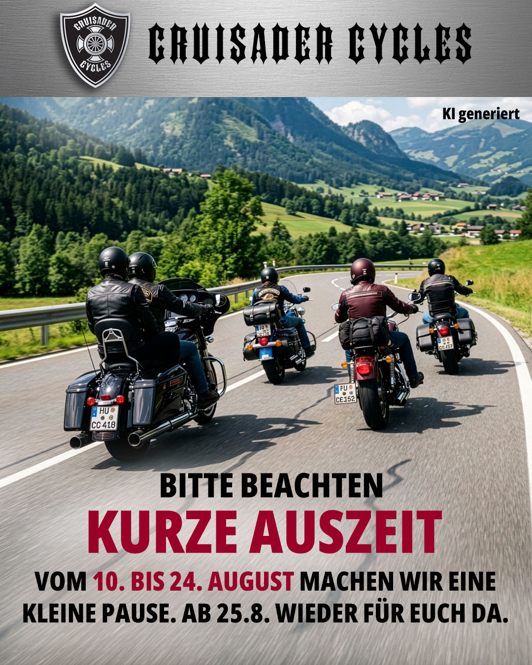 Ankündigung: Kurze Auszeit - 10. - 24. August geschlossen